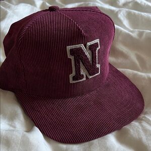 Vintage Atelier New Regime Burgundy Corduroy Cap with N fuzzy Patch